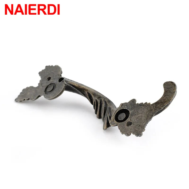NAIERDI 2PCS Antique Furniture Handles Leaves Striped Carved Handle Drawer Door Knobs Jewelry Box Bronze Cabinet Pulls Cupboard