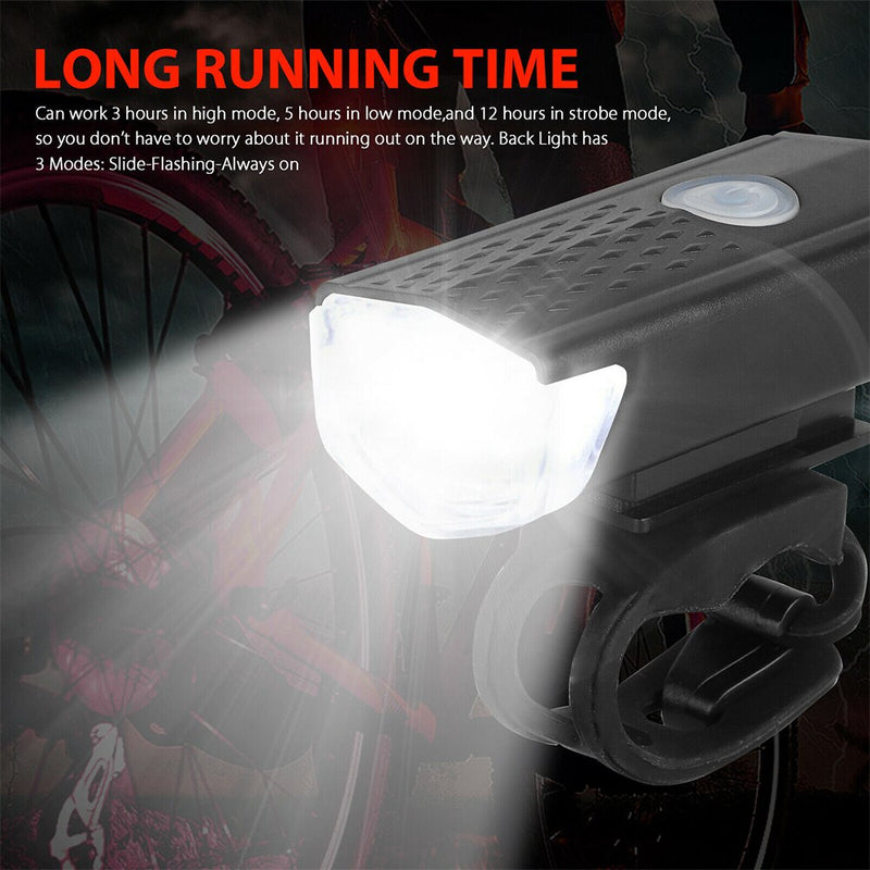 Bike Bicycle Light USB LED Rechargeable Set Mountain Cycle Front Back Headlight Lamp Flashlight