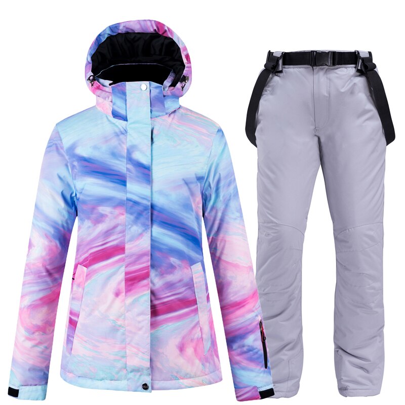 New Warm Colorful Ski Suit Women Waterproof Windproof Skiing and Snowboarding Jacket Pants Set Female Outdoor Snow Costumes