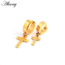 Alisouy 2pcs Women Men's Stainless Steel Dropping Earrings Black/Silver Color Cross Gothic Punk Rock Style Pendientes Mujer Moda