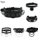Punk Black Bell Lock PU Leather Necklaces for Women Cosplay Rock Geometry Rivet Collar Choker Necklaces Festival Jewelry