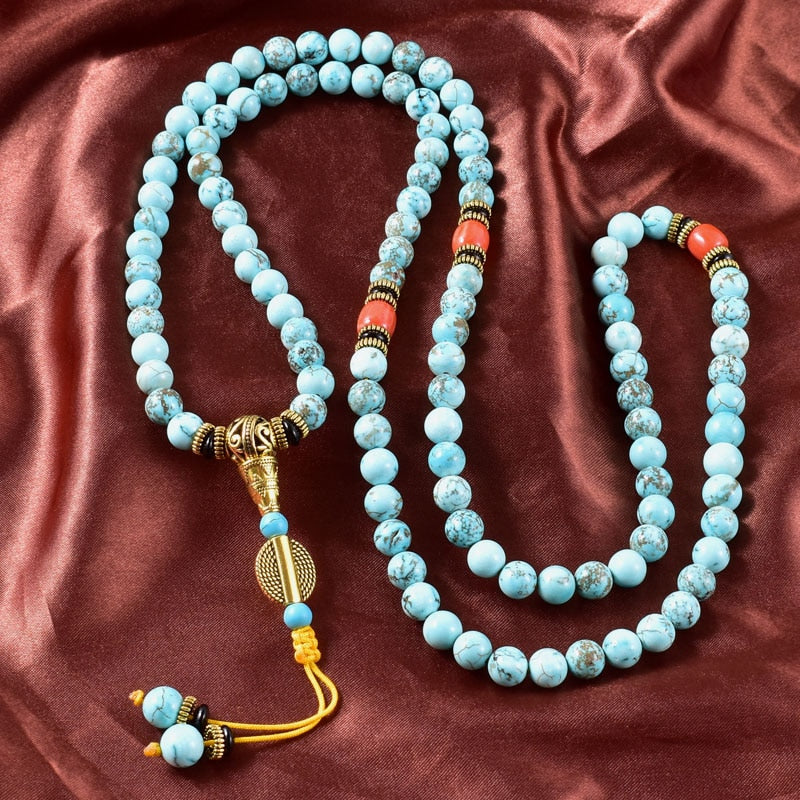 8mm Natural Turqouise Japamala Necklace for Women Men Meditation Yoga Spirit Inspirational Jewelry 108 Mala Bead Necklace