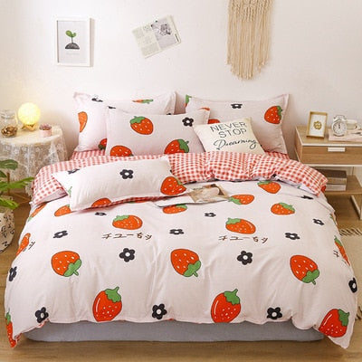 3/4pcs Bedding Set Pink Strawberry Fashion Bed Sheets Queen Size Luxury Bedding Set bed Sheet Sets Duvet Cover Set King Size