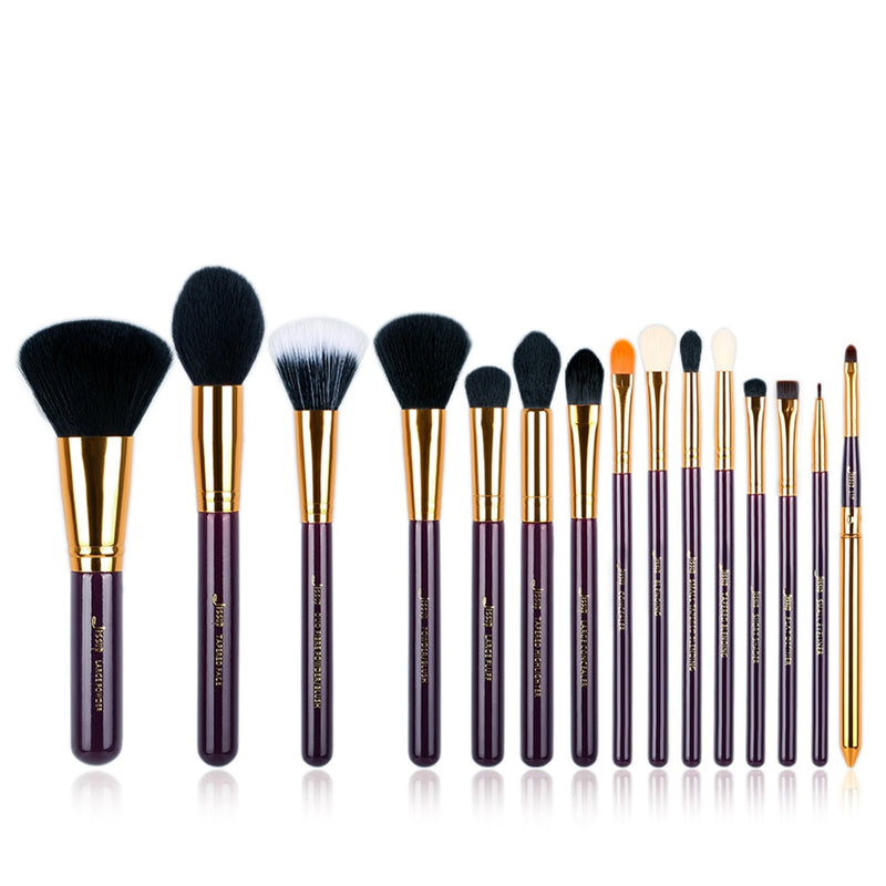 Jessup Brushes 15pcs Makeup Brushes Set Powder Foundation Eyeshadow Blending Make Up Tool Kits Shadow Liner Lip, White/Gold T103