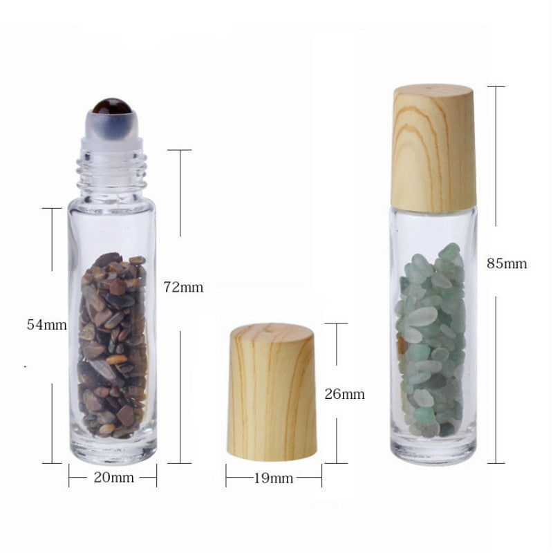 Natural Gemstone Jade Roller Bottle Plastic Wood Grain Lid for Essential Oil Crystal Roller Ball 10ml 10pcs P230