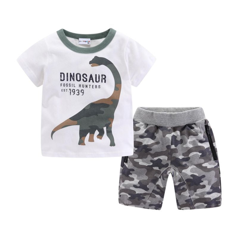 Mudkingdom Summer Boys Outfits Dinosaur T-Shirt and Chino Camo Short Set Toddler Boys Clothes Set Children Clothing