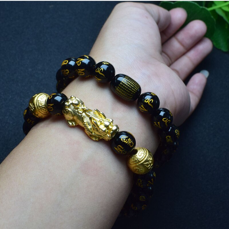 Stone Beads Bangles Bracelet 6 Words Gold Color Brave Troops Chinese Lucky Enegry God Beast Pixiu Bracelet Dropship Jewelry Gift