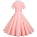 Elegant Solid Pink Women Summer Dress Casual Short Sleeve Chic Slim Fashion A-line Midi Party Sundress Vestidos Robe Femme