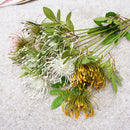 White Leucospermum Artificial Flowers Long Branch Fake Flower Plastic Flowers for Wedding Decoration Garden Outdoor High Quality