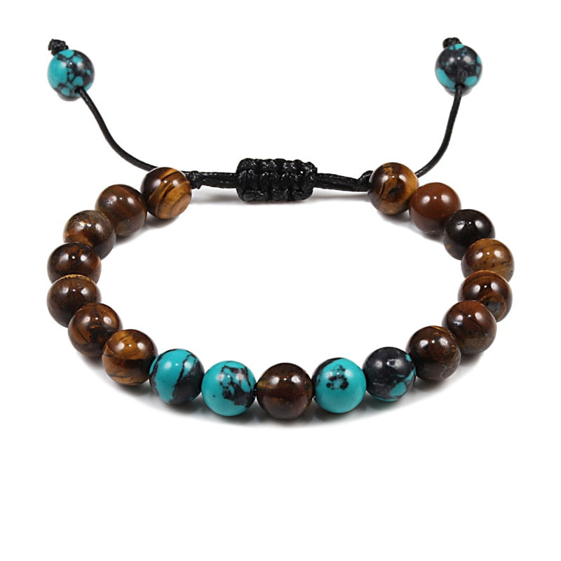 Tiger Eye Beaded Bracelets Bangles Men Braided Rope Healing Balance Yoga Charm Women Natural Stone Buddha Bracelet Adjustable