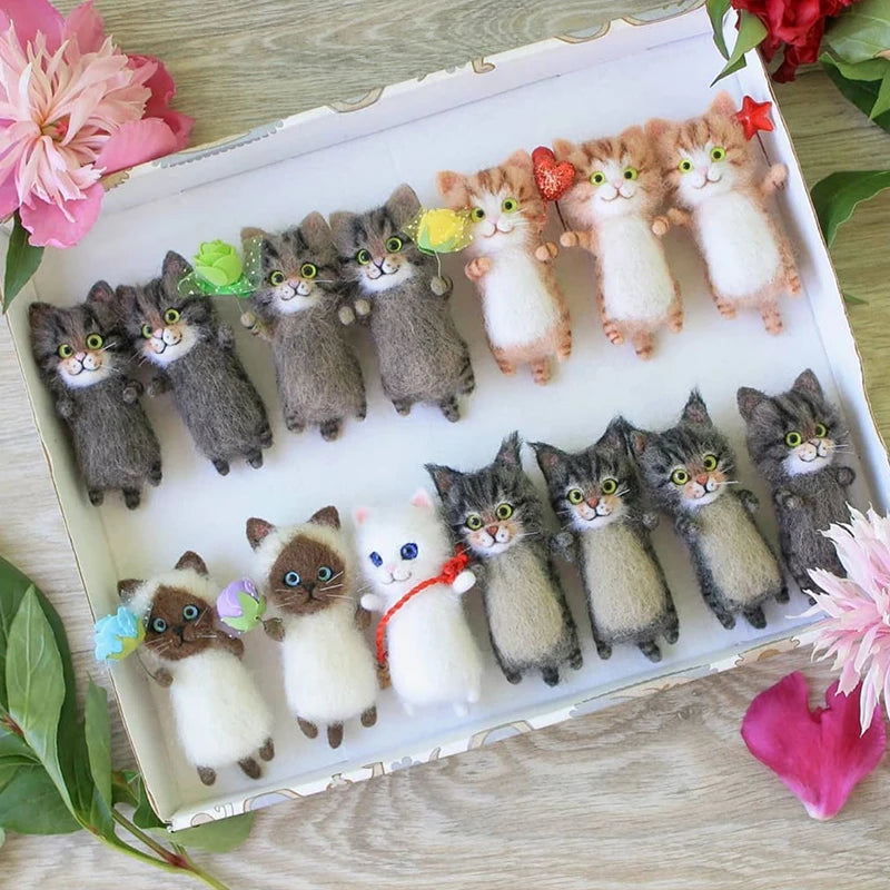 Cute and Interesting handmade toys DIY wool felt cat kits unfinished plush doll poking music toy gift Non-finished product