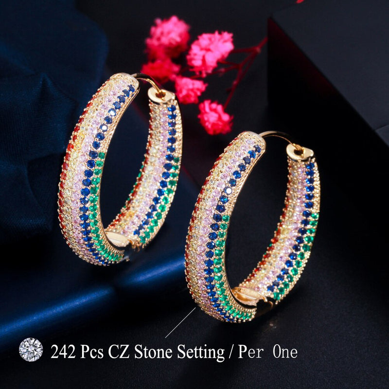 CWWZircons Black Gold Color Blue Red CZ Pave Setting Round Large Hoop Earrings for Women Statement Party Wedding Jewelry CZ832