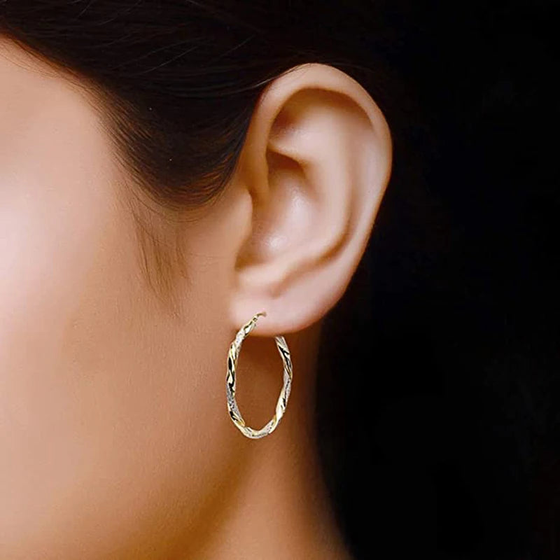 Huitan Simple Stylish Women Twist Hoop Earrings Gold Color Delicate Gifts Versatile Style Female Earring Trendy Jewelry Hot Sale