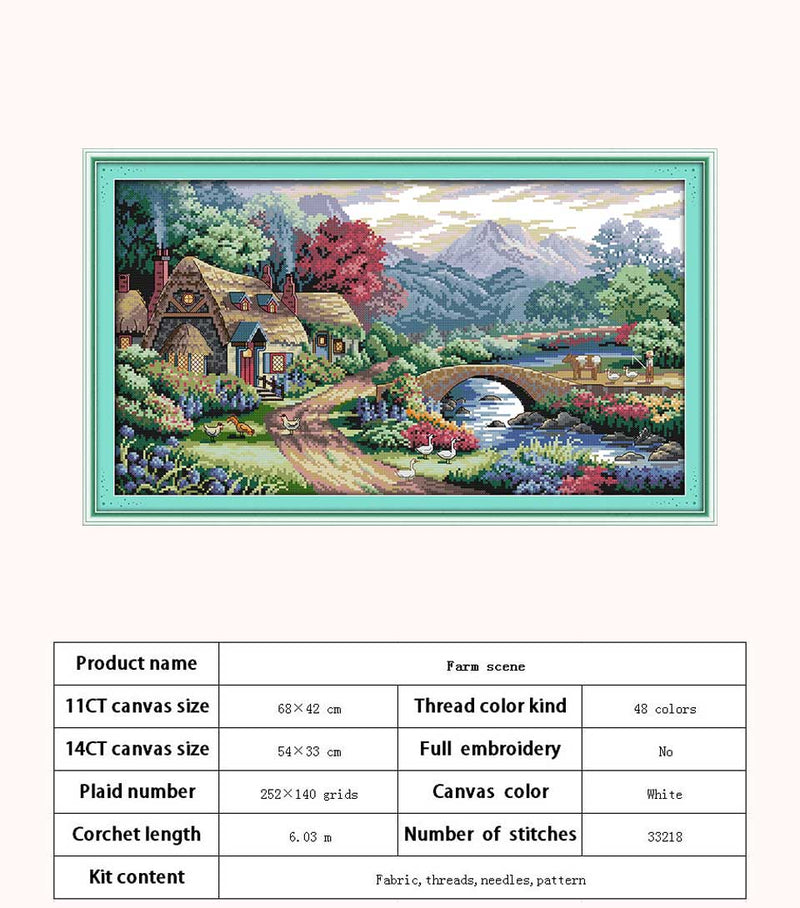 Leisurely Cabin House Scenery Patterns Counted 11CT 14CT Cross Stitch Sets DIY Cross-stitch Kit Embroidery Needlework Home Decor