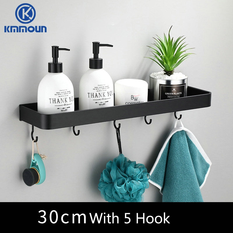 Black / White Bathroom Shelf Shampoo Holder Kitchen Storage Rack Bathroom Hardware Space Aluminum Shower Room Accessory