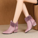 ZVQ Cute Sweet Leather Ankle Boots Winter Warm Chelsea Booties Pink Black Purple Party 5cm High Heels women's Shoes