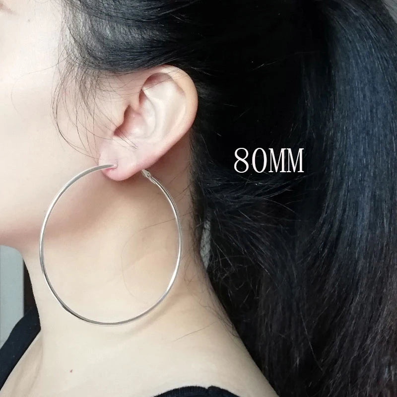Stainless Steel Super Large 30mm/40mm/50mm/60mm/70mm/80mm Creole Big Circle Statement Chandelier Earrings Rings Hoops