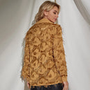 DUYIT Long-Sleeved Shirt Female Design Sense Retro Lapel Three-Dimensional Flower Fringe Embossed Pattern Top Thin Shirt