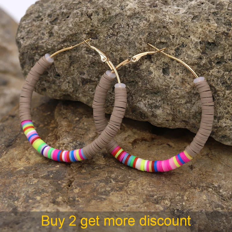 Multicolor Hoop Earrings for Women 2023 Fashion Female Girls Jewelry Polymer Clay Korean Earrings Cute Gifts