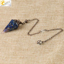 CSJA Reiki Natural Chip Stone Pendulum Antique Copper Chain Hexagon Cone Resin Pendant for Dowsing Divination Wicca Pendule G321