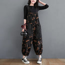 Loose Jeans Black Jumpsuit Women Casual Oversized Baggy Ladies Pants Big Pockets Print Floral Denim Overalls Straps Jean Rompers