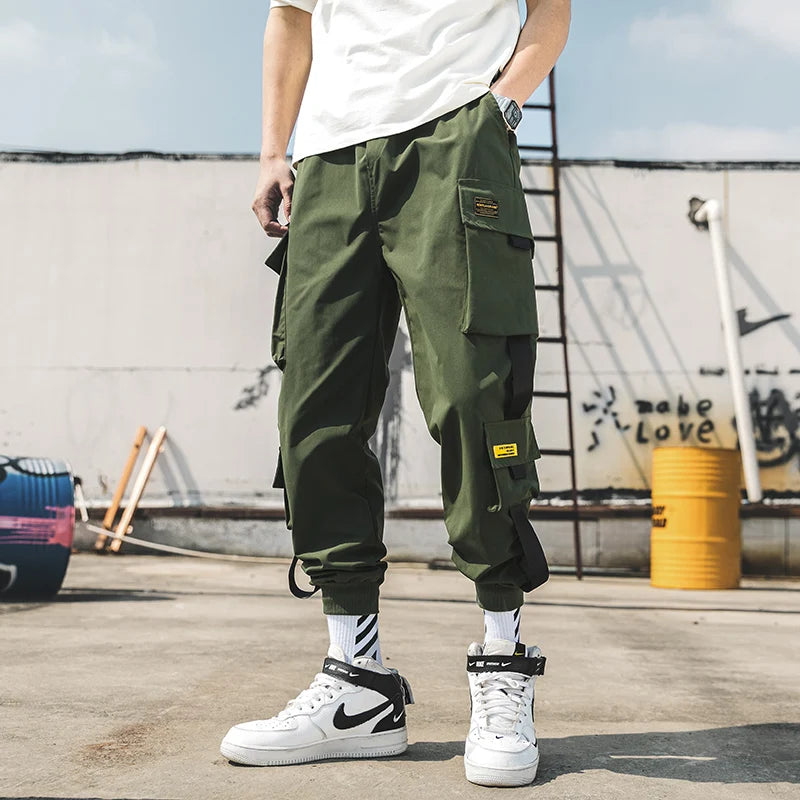 2020 New Hip Hop Joggers Cargo Pants Men Harem Pants Multi-Pocket Ribbons Man Sweatpants Streetwear Casual Mens Pants XS-5XL