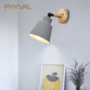 PHYVAL Wood Lamp Bedroom 10mm Wooden base Wall Lamp With Plug Macaron Modern Wall Sconce For Liviing Room
