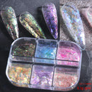 6 Grid Snow Crystal Nail Glitter Powder Sparkly Ice Chrome Flakes Reflective Thin Sequins Autumn Winter Nail Art Decoration LAXR