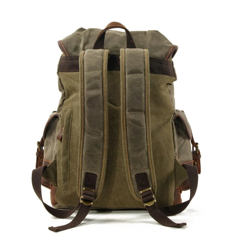 Men's leather backpack for men mochila hombre High Capacity Waxed Canvas Vintage Backpack for School Hiking Travel Rucksack