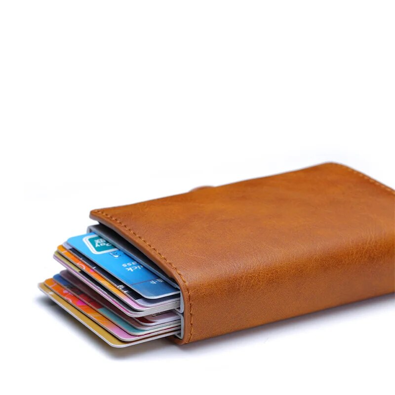 DIENQI Carbon Fiber Man Magic Wallet RFID Blocking Cardholder Mens Double Metal Wallet Business Male Purse Minimalist Wolet