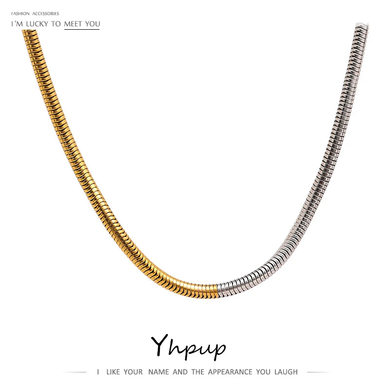 Yhpup 316L Stainless Steel Jewelry Minimalist Metal Mix Chain Necklace High Quality 18 K Plated Women Collar Necklace Jewelry