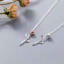 Modian Romantische 925 Sterling Silber Rosenblüten-Muster kurze Halskette für Damen Roségold Farbe Anhänger Luxuriöser Edelschmuck