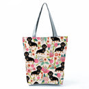 New Lady Tote Bags Black White Cute Cat Printed Fabric Eco Handbag High Capacity Shopping Office Reusable Casual Shoulder Bag