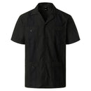 Herren Traditionelles Kubanisches Camp-Collar Guayabera Hemd Kurzarm Besticktes Mexikanisches Karibik-Stil Strandhemd mit 4 Taschen