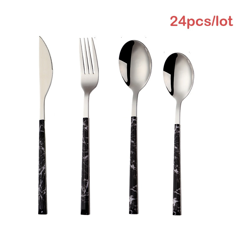 16/20/24Pcs 304 Stainless Steel Dinnerware Sets Glossy Silver Wooden Tableware Western Food Knife Fork Teaspoon Cubiertos