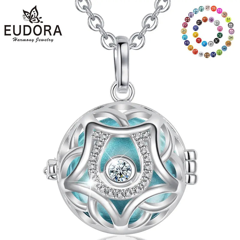 EUDORA 20 mm Star Cage locket pendant Harmony Bola ball chime ball Necklace with AAA CZ  Jewelry for Pregnant woman Baby K373N20