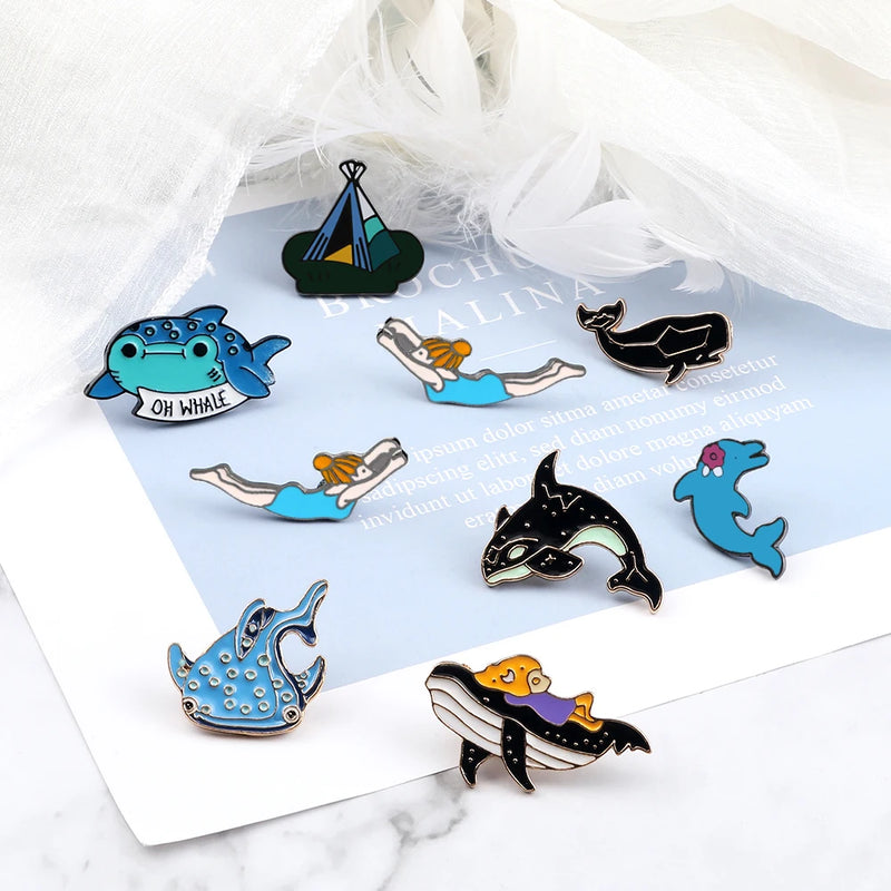 Lapel Pins  Badge Enamel Pins Brooches Whale Shark Dolphin Ocean Animals Underwater World Fishfor Kids Fashion jewelry Accessory