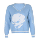Darlingaga Harajuku Totenkopf-Print Y2K Lockerer Herbst-Winter-Pullover Damen Pullover Lässige Strickwaren Jumper 2023 Koreanische Pullover Neu