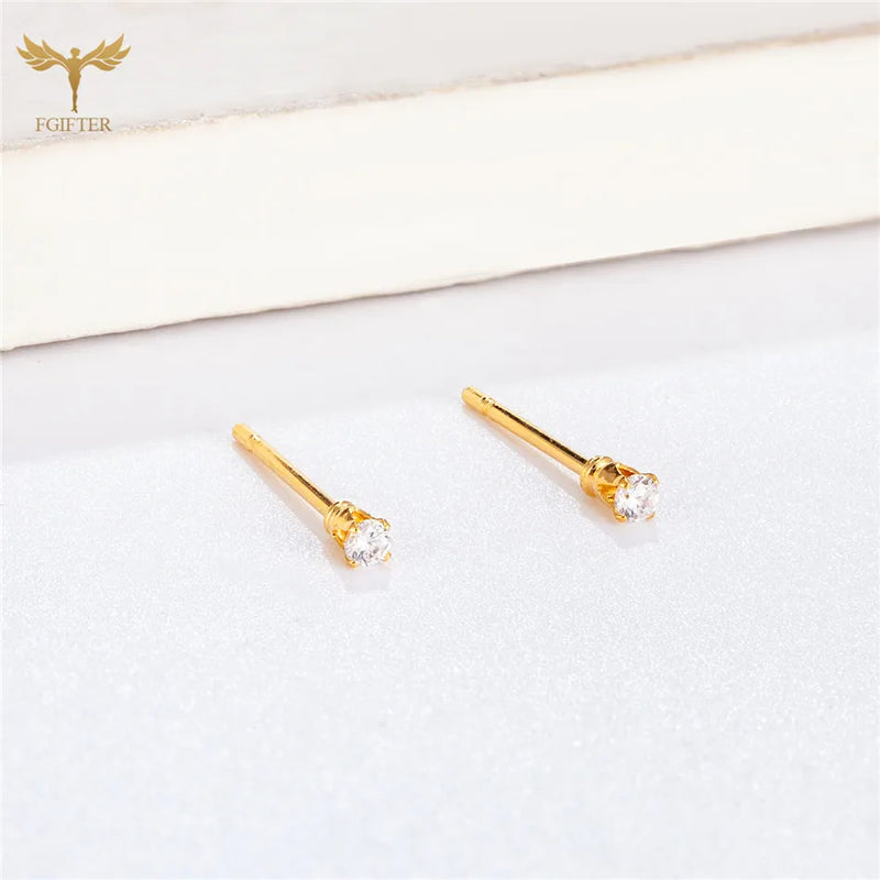 12 Pairs Lot CZ Zircon Earrings Golden Stainless Steel Piercing Jewelry 2mm Small 6mm Big Zircon Ear Studs Women Men Accessories