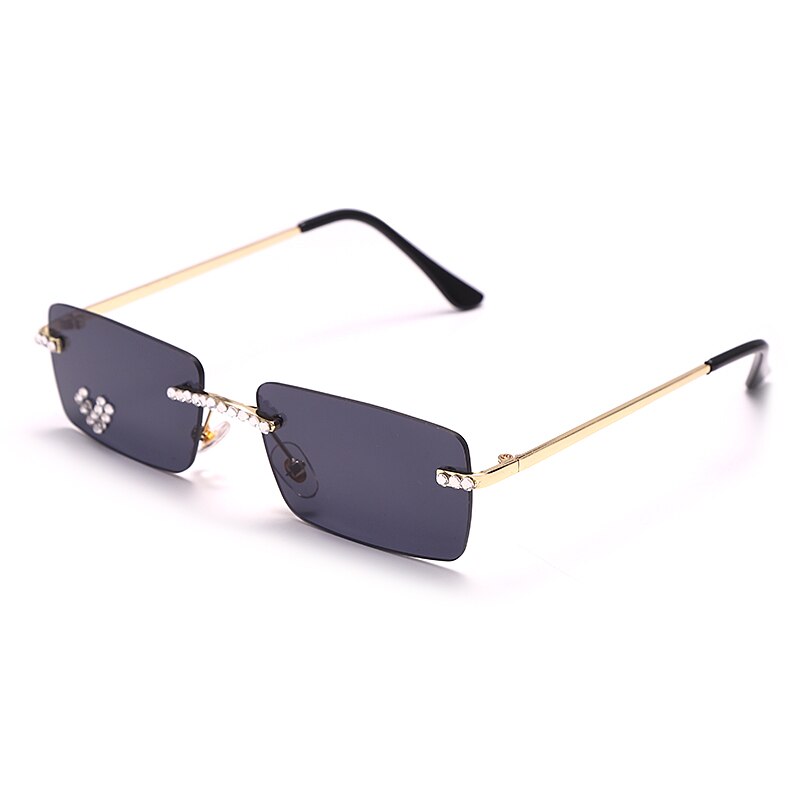 Rimless Diamond Sunglasses Women 2021 Rectangle Steampunk Sun Glasses Crystal Vintage Rhinestone Glasses Eyewear UV400 Oculos