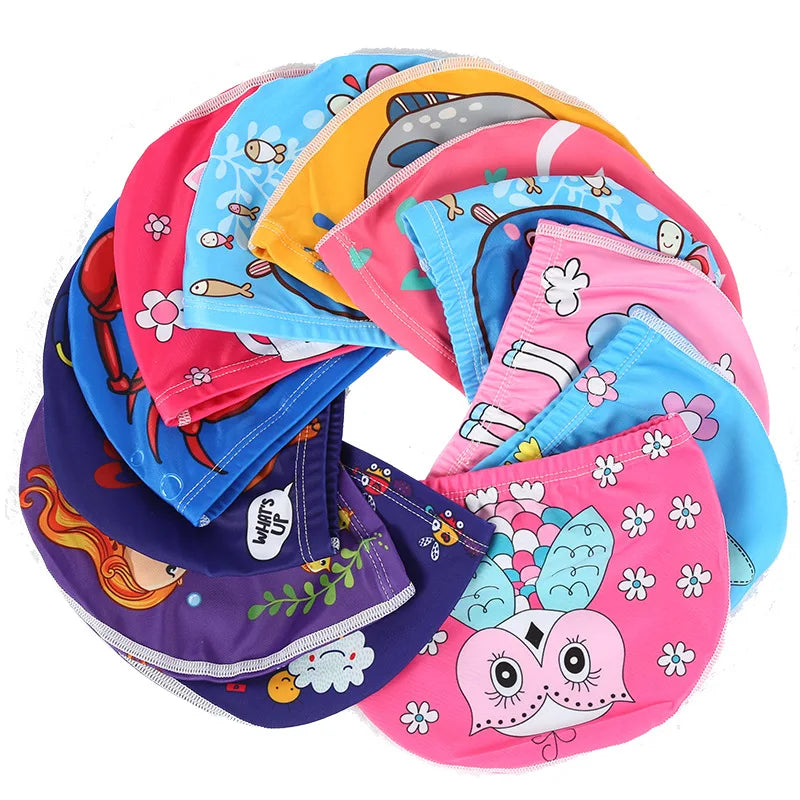 Children Cartoon Swimming Cap Kids Elastic Fabric Swiming Pool Water Sport Protect Ears Hat Swim Bathing Hats Caps Boys Girls