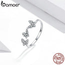 bamoer Adjustable Budding Silver Ring 100% 925 Stelring Silver Enamel Flower Finger Rings for Women Free Size Gift SCR704