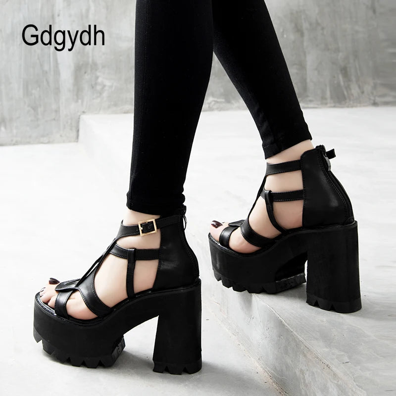 Gdgydh Rome Gladiator Women Shoes New Summer Sandals Thick Bottom Hollow Out Ankle Strap Comfortable Party Sandals Top Quality