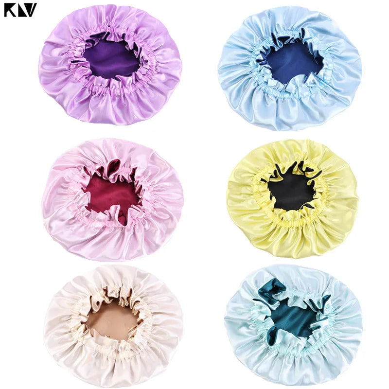 New Baby Silky Satin Bonnet Double Layer Adjustable Sleep Cap Girl Night Turban Children Solid Color Cute Hat Fashion Baby Cap