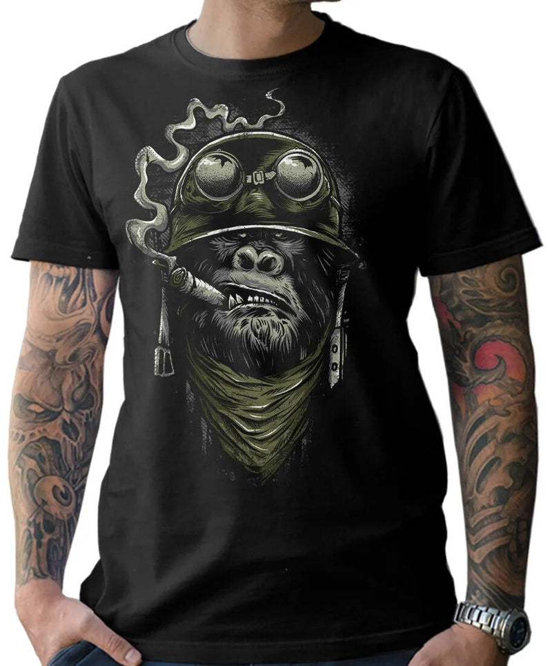 Biker T-Shirt Gorilla Monkey Motorcycle Chopper Bobber Old School Men'S Men  New Short Sleeve Cotton Print Plain T Shirt Tees