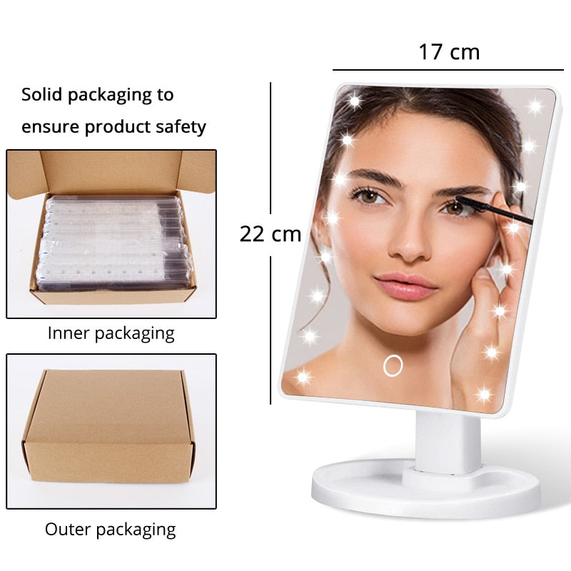 LED Makeup Mirror Illuminated Cosmetic Table Mirror With Light for Make Up Adjustable Light 16/22 Touch Screen Eyelash Brush