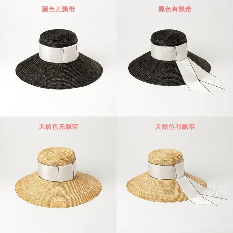 01907-HH7221 handmade straw Simple ribbon lady sun  cap women leisure holiday beach hat