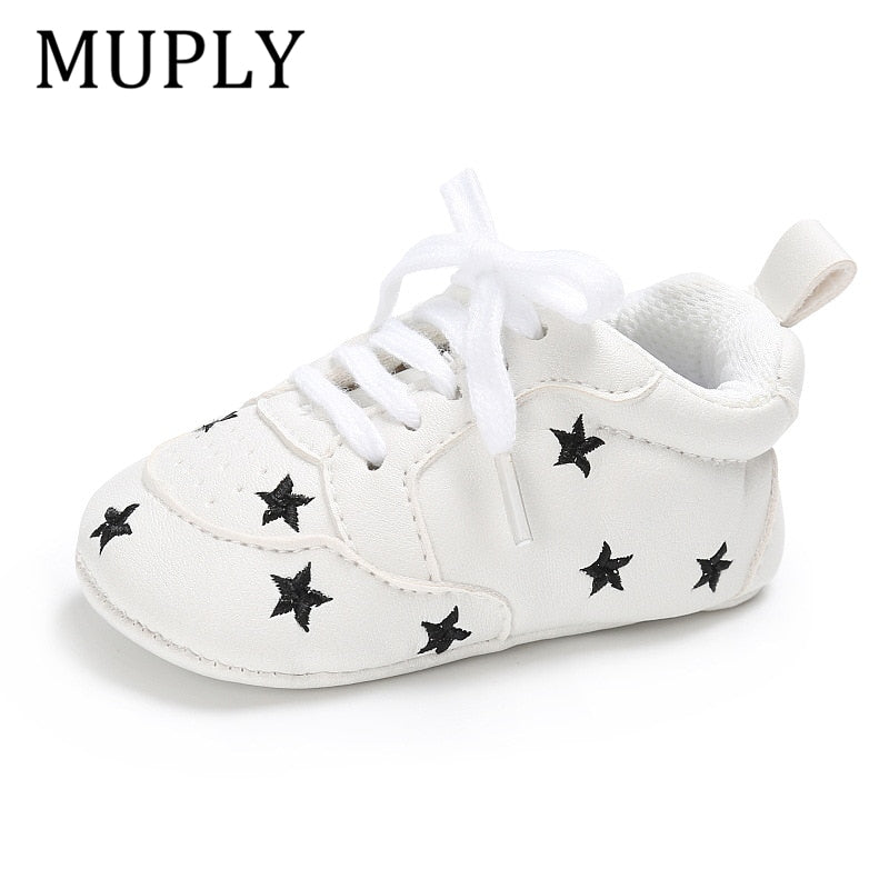 Newborn Print Heart Star Baby Sneaker PU Leather Baby Boys Girls First Walkers Soft Sole Infant Toddler Baby Shoes For 0-18M