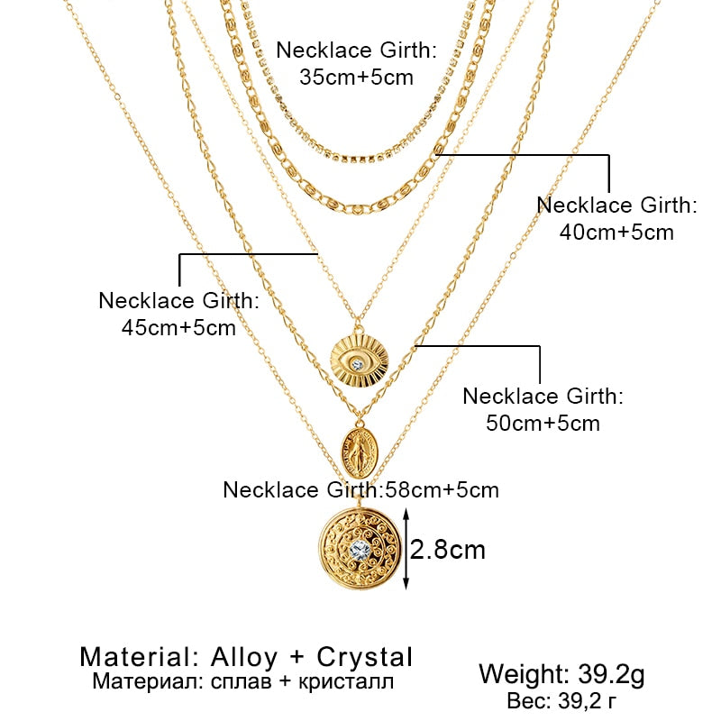 IPARAM Bohemian Jesus Pendant Crystal Chain Necklace Women's Retro Multilayer Coin Geometric Chain Choker Necklace Jewelry Gift