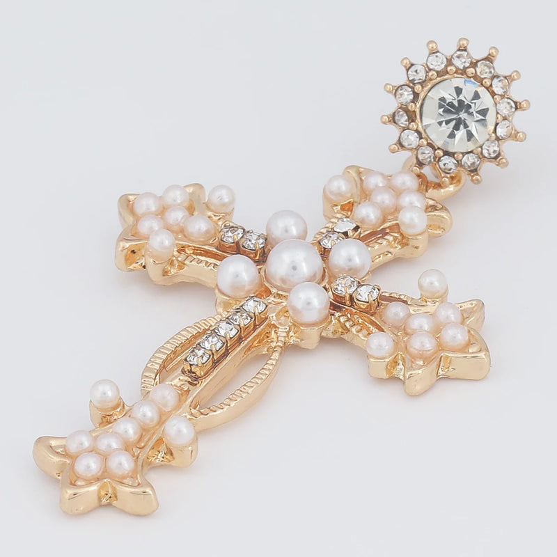 Pauli Manfi 2020 Fashion Creative Metal Imitation Pearl Cross Earrings Women's Popular Classic Drop Earrings Jewelry Accessories